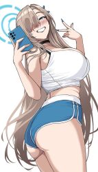 1girls 2020s 2023 adult adult_girl ass asuna_(blue_archive) blonde_hair blue_archive blue_eyes blush booty_shorts breasts bubble_butt butt_crack_outline dolphin_shorts drogod_(artist) female hair_over_one_eye huge_breasts large_ass light-skinned_female light_skin logo_in_background long_hair love manga peace_sign rear_view shiny_hair short_shorts shorts side_slit simple_background smile solo solo_female sports_bra sportswear standing thick_thighs two_tone_bottomwear two_tone_bottomwear_(blueandwhite) very_long_hair video_game white_background worm's-eye_view