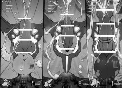 2023 absurd_res alanisawolf777 anthro barcode canid canine canis censored censored_genitalia censored_penis chinese_text comic domestic_dog ejaculation equid equine forced forced_ejaculation greyscale group hi_res horse lizard male mammal monochrome reptile scalie science_fiction shaking text translation_request trembling trio writing_on_balls