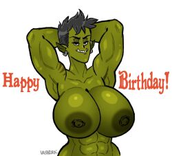 1girls athletic_female beastess black_hair blizzard_entertainment female huge_breasts orc orc_(warcraft) orc_female original_character solo vaskurk warcraft world_of_warcraft