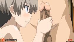 1boy 1girls big_breasts blue_eyes commission erect_nipples erect_penis female gray_hair handjob horny_female looking_at_penis male naked nude nude_female nude_male outside sakurai_shinichi smile tagme uncensored uzaki-chan_wa_asobitai! uzaki_hana xandit