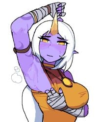 armpit armpit_crease armpit_fetish armpits clothed clothing coconuts_(artist) female female_only fully_clothed league_of_legends presenting_armpit riot_games smelly_armpits solo solo_female soraka sweat sweating