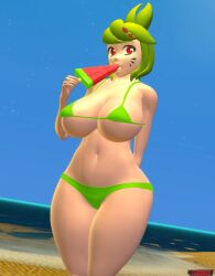 3d 3d_(artwork) beach big_breasts bikini female female_only ice_cream melony_(smg4) relliksb smg4