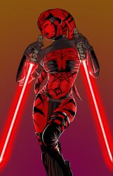 2d bikini bikini_armor bikini_top boots closed_eyes colored darth_talon energy_sword female female_only lekku lightsaber lightsabers loincloth mrsinister616 pelvic_curtain red-skinned_female red_sclera sith star_wars star_wars:_legacy tagme tattoos twi'lek weapons