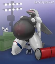 aeromorph aircraft b-21 big_breasts blush inflation jeff194 living_aircraft living_machine missile on_knees rocket simple_background thick_thighs