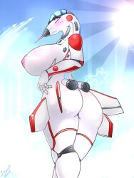 aeromorph aircraft blush huge_breasts leonkatlovre living_aircraft living_machine pinup rikayamoto shy sky solo sun wide_hips x-2