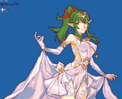 1girls alternate_costume asymmetrical_sleeves bare_shoulders breasts bride closed_mouth commission detached_sleeves dress elbow_gloves female female female_only fire_emblem fire_emblem_awakening glaceo gloves green_hair medium_breasts nintendo pixel_art pointy_hair ponytail sideboob single_detached_sleeve single_elbow_glove smile solo tiara tiki_(adult)_(fire_emblem) tiki_(fire_emblem) wedding_dress white_dress