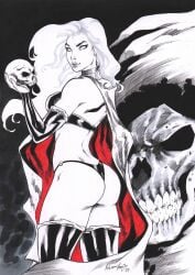 1girls 2023 chaos_comics coffin_comics death_(personification) ed_benes_studio grim_reaper hi_res huge_breasts lady_death latex_gloves latex_thighhighs long_hair queen_of_the_dead voluptuous voluptuous_female white_hair