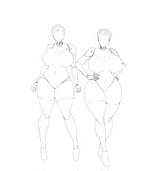 2girls animatronic atomic_heart ballerina big_ass big_breasts big_butt black_and_white greyscale huge_ass huge_breasts huge_butt left_(atomic_heart) looking_at_viewer ls no_color right_(atomic_heart) robot robot_girl sketch tagme the_twins_(atomic_heart) thick_thighs thighs white_background