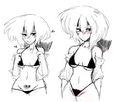 1girls bandana barcode_tattoo big_breasts bikini_bottom bikini_top blush female female_focus genderswap genderswap_(mtf) jacket_partially_removed kurohebi len'en len'en_project licking_lips messy_hair psuedox removing_clothing smug thick_thighs