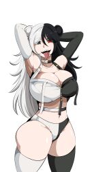 big_areola big_breasts black_eyes black_hair boobs clothing danganronpa female genderswap_(mtf) human_monokuma monokuma naver panties red_eyes rule_63 solo straight_hair thick_thighs thighhighs tongue tongue_out white_background white_hair