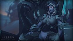 1female 3d 3d_(artwork) blizzard_entertainment lucionart mawsworn no_panties pussy sitting sitting_on_chair solo solo_female solo_focus sylvanas_windrunner the_maw_(warcraft) warcraft world_of_warcraft