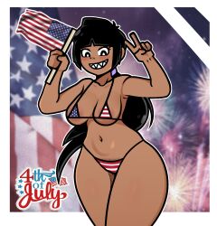 1girls 4th_of_july american_flag american_flag_bikini big_breasts bikini breasts dark-skinned_female dark_skin female female_only huge_breasts long_hair micro_bikini oc original_character pubic_hair steca stequita thelazyart thick thick_ass thick_legs thighs