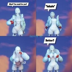 airie_(fortnite) blue_nipples breast_expansion cloud comic dialogue fortnite gentlecat solo solo_female white_eyes white_skin