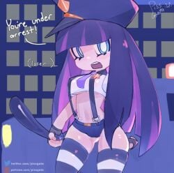 1girls angry angry_face baton big_butt black_gloves blue_eyes cbourvy_figure cop_outfit curvy_female disgusted female hi_res highres long_hair pale_skin panty_&_stocking_with_garterbelt pink_hair pissgata purple_hair self_upload shiny_skin short_shorts skimpy_clothes stocking_anarchy suspenders thick_thighs thigh_highs thighhighs underboob