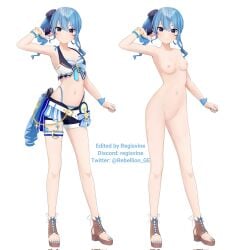 1girls accurate_art_style bikini blue_eyes blue_hair blue_nails blue_toenails breasts discord_username female hololive hololive_gen_0 hololive_japan hoshimachi_suisei light-skinned_female naked nipples nude nude_edit nude_filter pussy regisvine2078 small_breasts solo uncensored virtual_youtuber white_background