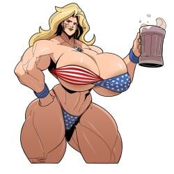 4th_of_july american_flag_bikini beer_mug big_breasts breasts huge_breasts jonpadraws large_breasts muscular muscular_arms muscular_female muscular_thighs