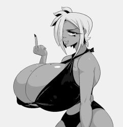 big_breasts bikini breasts gigantic_breasts huge_breasts large_breasts middle_finger wolfafterhours