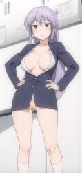 ai_generated breasts female long_hair looking_at_viewer miyauchi_renge non_non_biyori office_lady purple_hair pussy