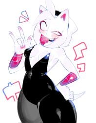 amy_rose animal_ears big_ass black_and_white_clothing blush cosplay crossover crossover_cosplay hand_on_hip hoodie marvel marvel_comics sega small_breasts sonic_(series) sonic_the_hedgehog_(series) spider-gwen_(cosplay) spider-man:_into_the_spider-verse spider-man_(series) thick_thighs usa37107692