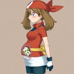 ai_generated bandana brown_hair clothed egg eggs may_(pokemon) pokemon pregnant pregnant_female red_clothing stable_diffusion tagme x-ray