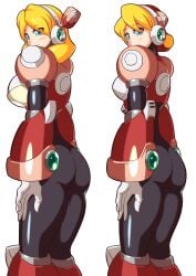 1girls alia big_ass big_breasts blonde_hair blue_eyes blush kotatuman_dash long_hair medium_breasts mega_man mega_man_x robot_girl short_hair small_breasts white_background white_gloves