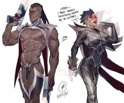 dark-skinned_male female league_of_legends lucian_(league_of_legends) male sean_sketches seansketches sentinel_vayne thong underwear vayne