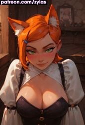 ai_generated ass_focus ben_10 big_breasts fox_ears fox_girl fox_tail gwen_tennyson gwen_tennyson_(classic) medieval naked_female portrait pose ryuuziken01 tail