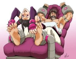 beard bondage dominant_female domination feet femdom helpless humiliation juri_han ryu_(street_fighter) tickle_torture tied_up toes tough_guy