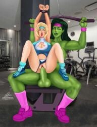 artist_request bench futa_on_female futanari gym jennifer_walters she-hulk size_difference sue_storm vaginal_penetration