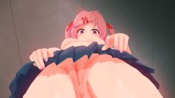 doki_doki_literature_club from_below looking_at_viewer mashirosolera natsuki_(doki_doki_literature_club) upskirt