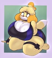 animal_crossing big_breasts breasts cleavage female furry huge_breasts inazuma_kat isabelle_(animal_crossing) tagme thick_thighs wide_hips