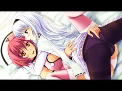 clothed_sex clothing femboy legwear male nurse oneechan_no_shuuchuu_chiryou! panties pantyhose red_hair stockings tail_skid thighhighs underwear