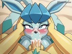 1boy ai_generated all_fours anthro anthro_on_anthro anthro_penetrated anthro_penetrating anthro_penetrating_anthro beach blowjob blowjob_face breasts couple cum cum_facial cum_in_mouth cum_inside cum_on_face deepthroat eeveelution face_fucking fellatio female female female_penetrated glaceon hands_on_head heart-shaped_pupils leafeon male/female male_penetrating male_penetrating_female male_pov mf mobian mobian_(species) oral oral_penetration oral_sex pokemon pokemon_(species) pov romantic_couple sex