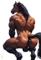 1boy 2024 ai_generated anthro ass athletic athletic_anthro athletic_male avaru balls brown_fur equid equine equine_anus equine_humanoid fur furry furry_only horse horse_tail humanoid male male_focus male_only mammal muscular muscular_male nude puffy_anus simple_background solo squatting tagme