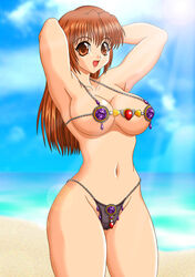 armpits beach bikini breasts cleavage dancer dead_or_alive dead_or_alive_xtreme_beach_volleyball g-string huge_breasts human human_only kasumi_(doa) sexy_armpits swimsuit venus_bikini