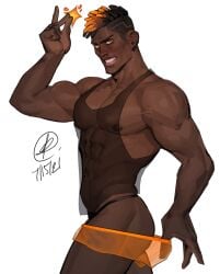 dark-skinned_male male male_only phoenix_(valorant) sean_sketches seansketches solo_male speedo thong valorant