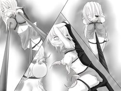 arms_behind_back arms_up bondage comic gag gagged hair_ribbon monochrome nipple_tickling tickle_torture tickling torture