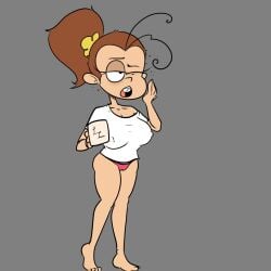 big_breasts luan_loud simple_background sl0th tagme the_loud_house white_shirt