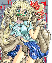 bald blonde_hair blush color female gangbang green_eyes grope human liquid long_hair lowres male pixel rape red_hair short_hair straight