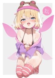 absurdres blonde_hair blue_eyes bra breasts female highres indie_virtual_youtuber nipples sizzlesjellyqueen small_breasts te_toga underwear virtual_youtuber