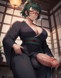 1girls absurd_res ai_generated black_kimono breasts cum curvy curvy_figure dickgirl dickgirl/female female futa_only futadom futanari glasses green_hair high_resolution highres huge_balls huge_cock huge_testicles jujutsu_kaisen kimono lewdcreationsfuta looking_at_viewer mature mature_female mature_woman penis penis_out precum precum_drip precum_on_penis precum_string red_eyewear sexually_suggestive smirk solo solo_female solo_focus tagme thick thick_legs thick_thighs thighs veiny veiny_penis yellow_eyes zenin_maki