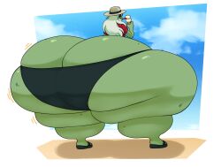 1boy ass ass_bigger_than_body ass_bigger_than_head ass_bigger_than_torso beach big_ass bursting_butt colossal_ass enormous_ass femboy frog_boy furry gigantic_ass green_skin hat huge_ass hyper hyper_ass ice_cream large_ass massive_ass meat_wall_(body_type) roboy_thor solo_male tagme thick_thighs thunder_thighs tongue tongue_out wide_hips