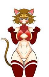 1girls ass_visible_through_thighs belly belly_button bikini blush breasts brown_eyes brown_hair cat_ears cat_tail catgirl collarbone color digital_media_(artwork) galaxy_gals gloves headband kuu_(battle_cats) kuu_chaz7hu3hp5 large_breasts light_skin looking_at_viewer medium_hair nya nyanko_daisensou overflowing_breasts panties shoulders teenager the_battle_cats thick_thighs thighhighs thighs