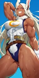 1girls ai_generated armpit arms_behind_head arms_up big_ass big_breasts blonde_hair bodysuit dark-skinned_female dark_skin female female_only femdom long_hair mirko miruko my_hero_academia smiling sweat sweaty thick_thighs thighs usagiyama_rumi wet