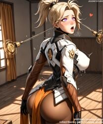 ahe_gao ai_generated ass bangs blonde_hair blush bodysuit breasts clothing curtains female female female_only from_behind gloves heart heart-shaped_pupils heavy_breathing high_ponytail huge_ass hypnosis indoors jousneystudio large_breasts long_hair looking_at_viewer looking_back mercy mercy_(overwatch) mind_control open_mouth overwatch overwatch_2 pantyhose pelvic_curtain ponytail purple_eyes saliva short_hair solo sweat sweatdrop symbol-shaped_pupils thick_thighs thighs tied_hair tongue tongue_out window