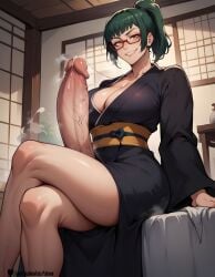 1girls absurd_res ai_generated breasts cleavage crossed_legs cum curvy curvy_figure dickgirl dickgirl/female female from_below futa_only futadom futanari glasses green_hair high_resolution highres huge_balls huge_cock huge_testicles irk jujutsu_kaisen kimono lewdcreationsfuta looking_at_viewer mature mature_female mature_woman penis penis_out precum precum_drip precum_on_penis precum_string red_eyewear sexually_suggestive sitting sm smug solo solo_female solo_focus tagme thick thick_legs thick_thighs thighs veiny veiny_penis yellow_eyes zenin_maki