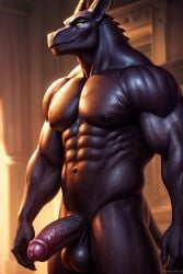 ai_generated black, erect, humanoid_penis male male_only muscular, naked, nude, tail