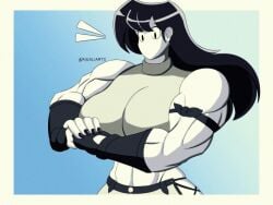 aikaliarts big_breasts black_hair fanart female female_focus female_only marie_(tag-a-long) mime mime_girl mouthless mouthless_female muscle muscle_girl muscles muscular muscular_arms muscular_female original original_art original_artwork white_body white_skin