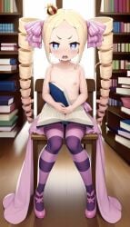 ai_generated beatrice_(re:zero) book books bookshelf breasts female legs library open_mouth petite petite_body petite_breasts petite_female re:zero_kara_hajimeru_isekai_seikatsu thighs