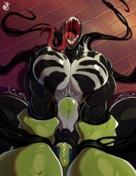 alien alien_girl belly_bulge big_breasts dustyjcircus female female_focus female_only hulk large_breasts long_tongue looking_at_viewer marvel she-venom solo solo_female symbiote vaginal_penetration venom_(marvel)